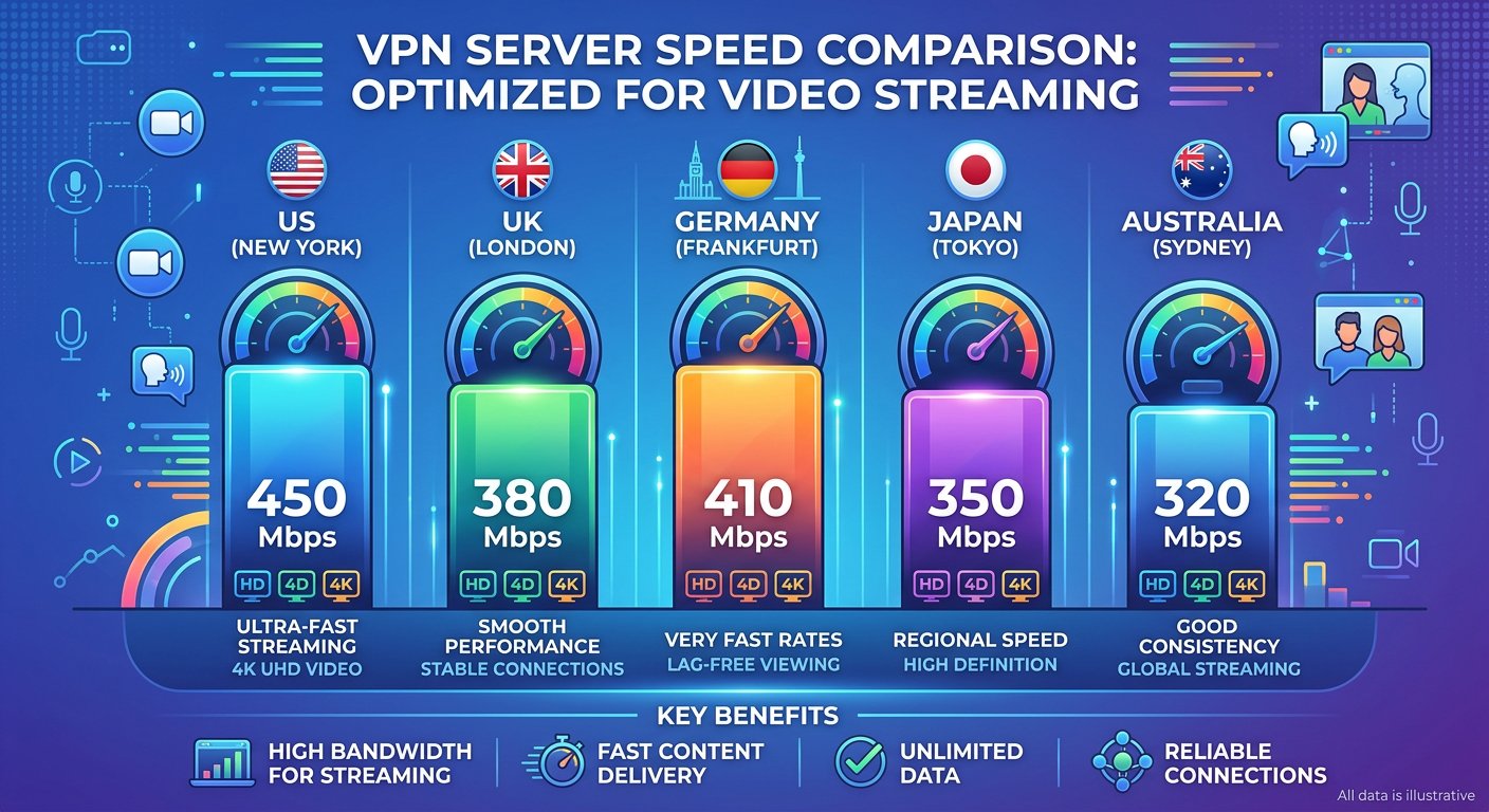Speed test comparison infographic for video chat VPNs