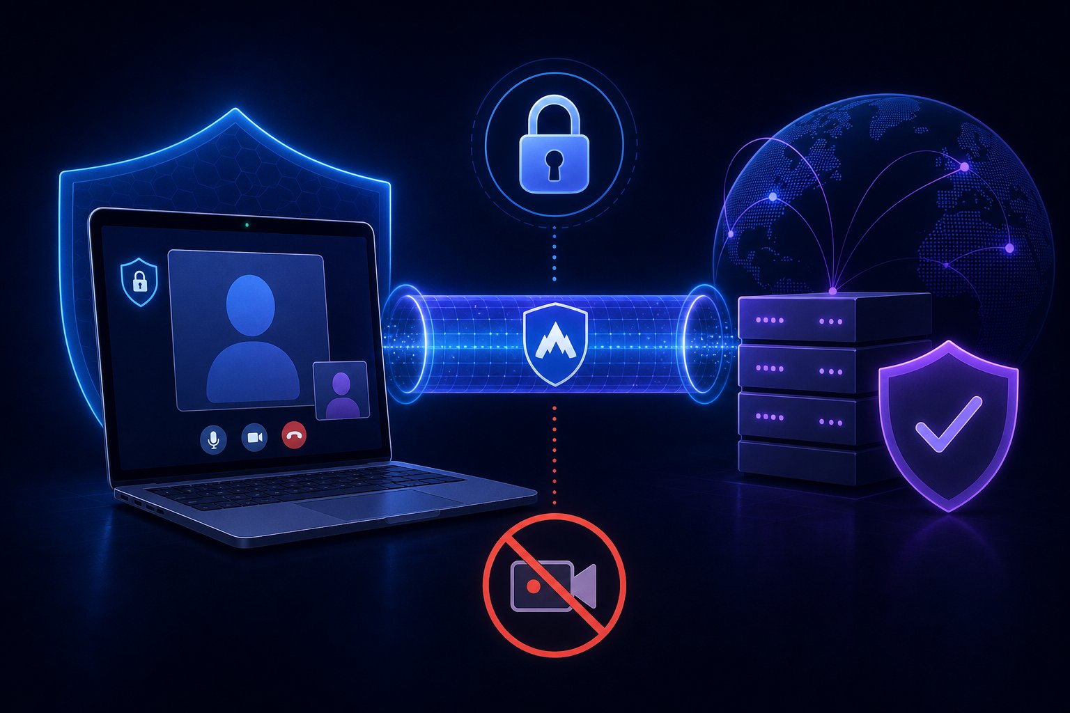 Cam2cam session privacy setup with VPN shield and no recording protection