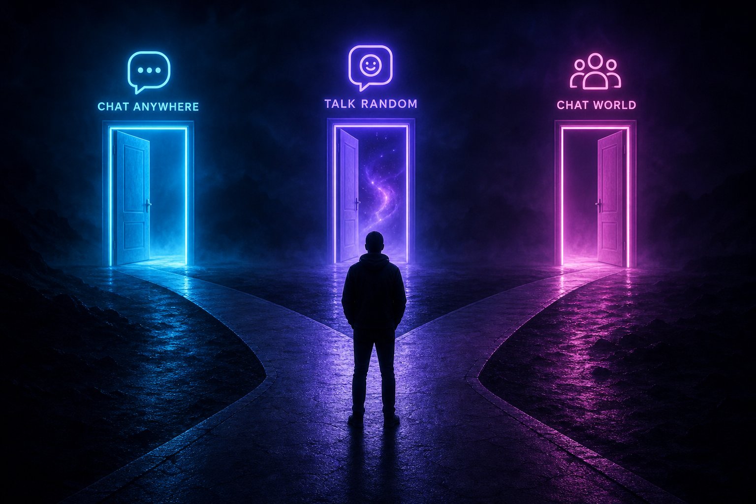 Person choosing between different random chat platform paths