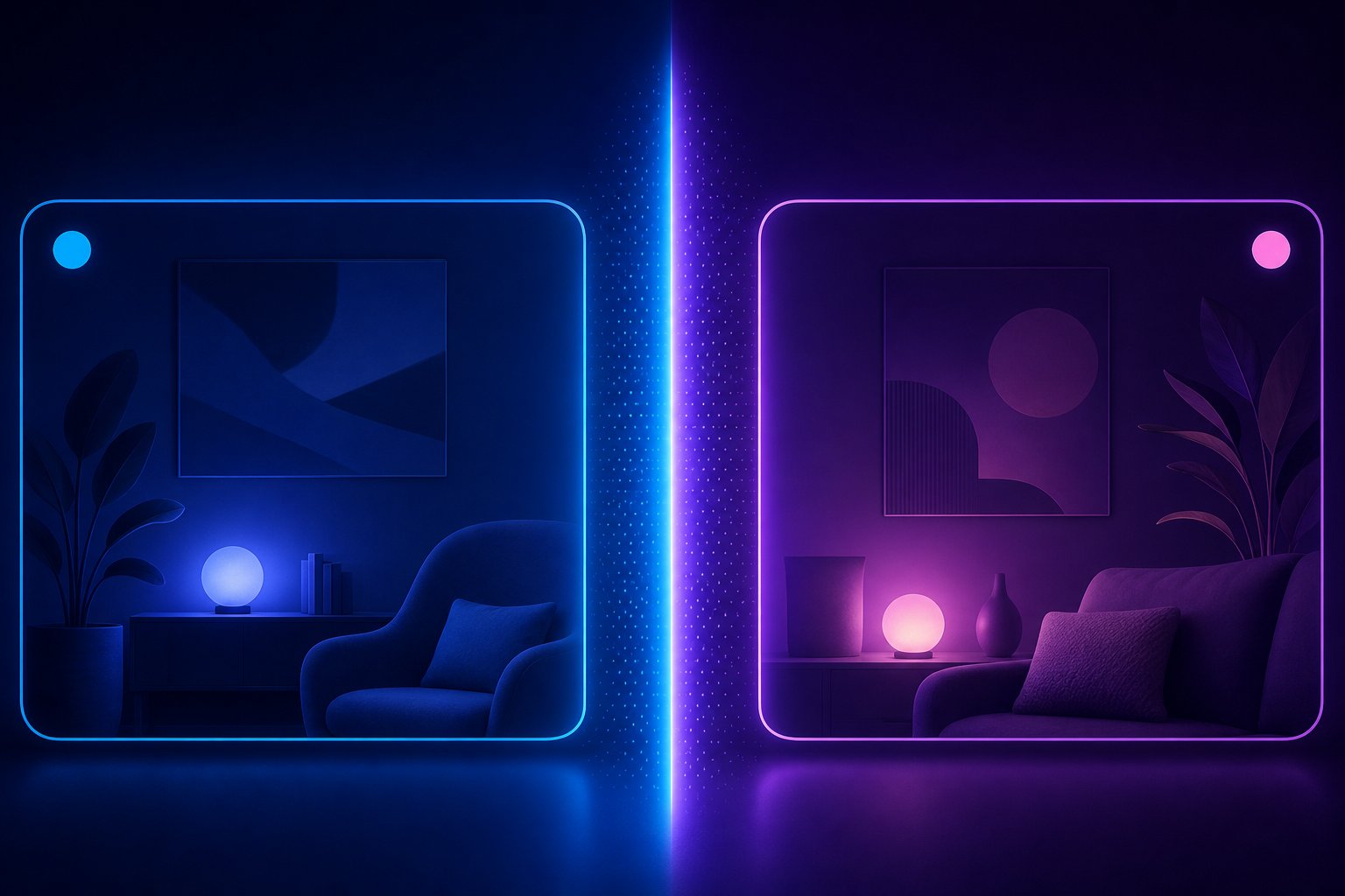 Digital boundaries between two random chat users represented by a glowing line