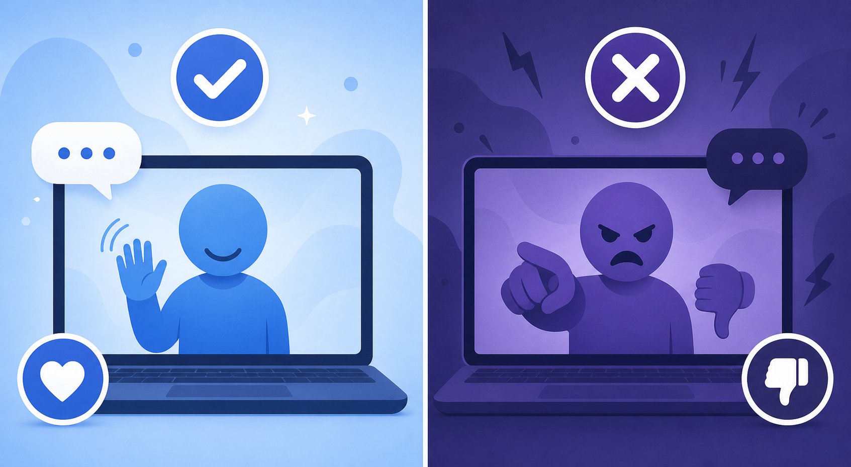Good versus bad behavior in random video chat split screen comparison