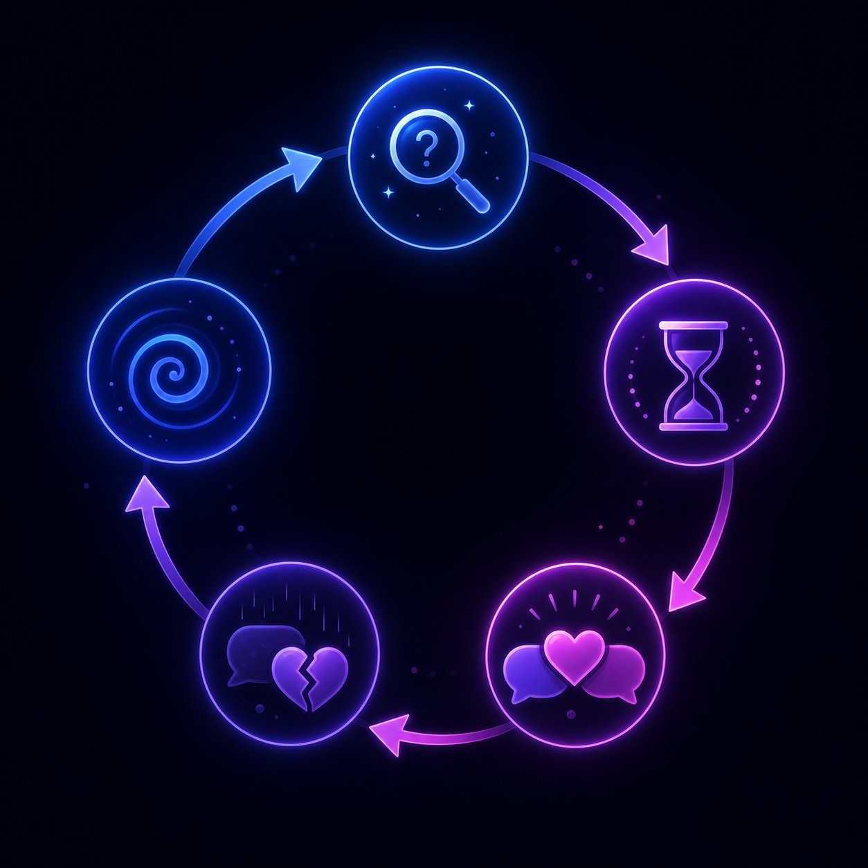 Cycle of random chat curiosity anticipation match and disappointment
